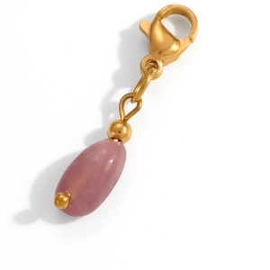 Golden DIY heart flower pendant with pink oval stone and lobster clasp for necklaces