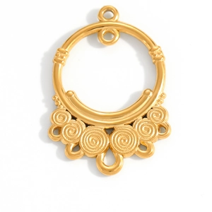 Στρογγυλό μενταγιόν από ατσάλι 18K με vintage σπειροειδές ανάγλυφο και διπλούς κρίκους