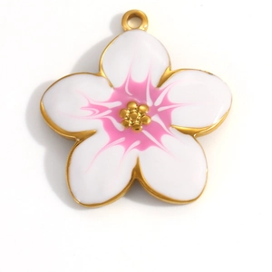 Pendentif fleur dorée avec émail blanc et rose pour la fabrication de bijoux DIY créatifs