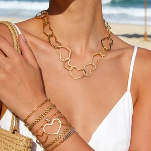 Bracciale Collana a Maglie a Cuore in Acciaio Inossidabile Placcato Oro 18K per Donna Gioielli di Moda Geometrici Impermeabili Anallergici