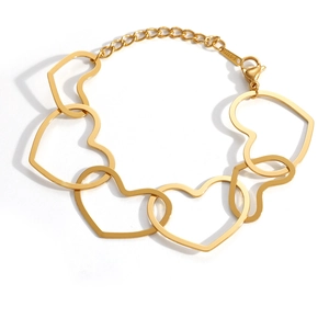 Polished 18K gold-plated stainless steel interlocking heart link bracelet for women