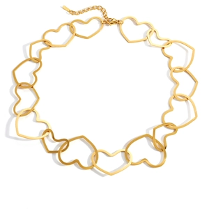 Detail of 18K gold plated stainless steel bracelet with interlocking heart links and clasp