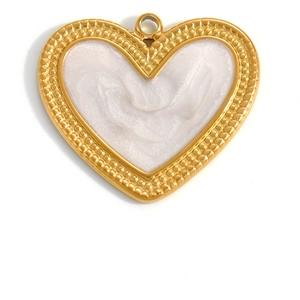 Golden heart pendant with pearl texture inlay and small hanging loop for DIY jewelry