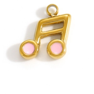 Pendentif note de musique doré avec émail rose pour la création de bijoux DIY