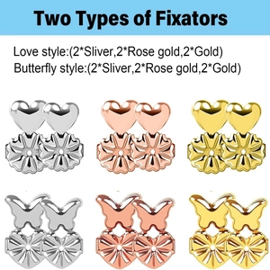 6 pairs of heart and butterfly earring lifters in silver, rose gold, and gold finishes