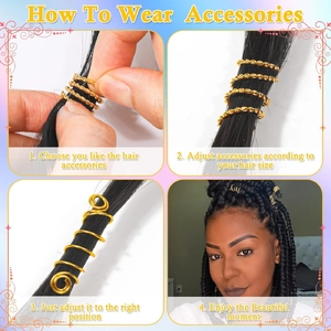 How to apply gold spiral hair rings and metal braid cuffs for dreadlock hair styling