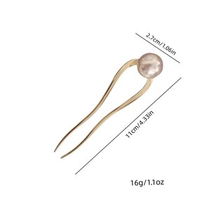 Eleganter U-förmiger Haarstab mit 2,7 cm rosa Perle und Goldlegierung für Damen