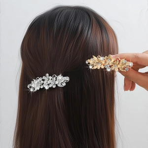 Lot de barrettes à cheveux fleurs et strass en doré et argenté pour femmes style coréen