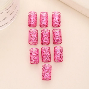Lot de 10 bijoux de cheveux rose fuchsia évidés en métal pour tresses et dreadlocks