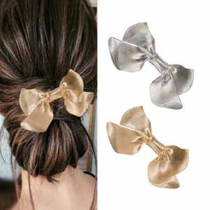 Elegant Alloy Bowknot Hair Clip Vintage Metal Spring Clip Large Gold Silver Ribbon Bow Barrette For Women Hair Accessories