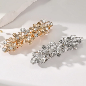 Barrettes à Cheveux Luxueuses en Alliage Fleurs Strass pour Femmes Pinces à Ressort Florales Élégantes Accessoires Cheveux