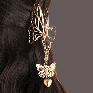 Grande Pince à Cheveux Papillon Ajouré Doré Avec Long Gland Alliage Métallique Accessoire de Coiffure Elégant pour Femme