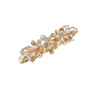 Barrette à cheveux fleur dorée élégante avec strass brillants pour coiffure femme