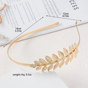 Elegant gold metal leaf headband for women with a minimalist polished alloy design