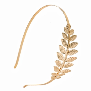 Elegant gold leaf branch metal headband with Greek style olive leaf design for women