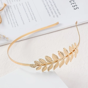 Elegant gold leaf alloy headband for women featuring a classic laurel wreath style design