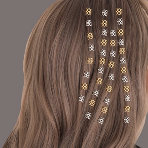 Golden and silver hollowed metal rings for African braid hair decoration set