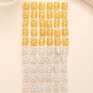 60 pieces of gold and silver hollow filigree braid rings for dreadlock hair DIY styles