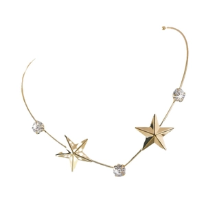 Elegante cerchietto in metallo dorato con stelle scintillanti e dettagli in zircone chiaro