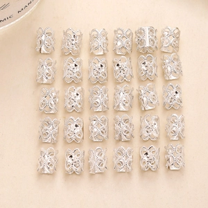 Pack of 30 silver hollow flower pattern hair rings for DIY braids and dreadlock styling