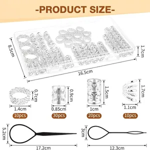 72pcs hair accessories set with metal braid rings and styling tools in storage box