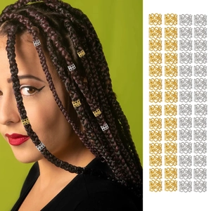 Hollow Filigree Flower Braid Rings Iron Electroplated Hair Jewelry Accessories For Dreadlocks DIY Styling Vintage Cuffs