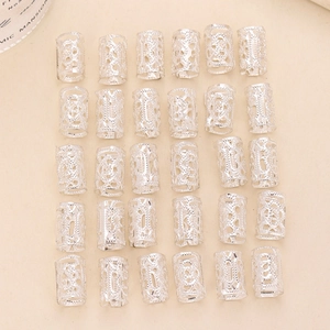 Lot de 30 bagues de cheveux en métal argenté évidé pour tresses et bijoux dreadlocks