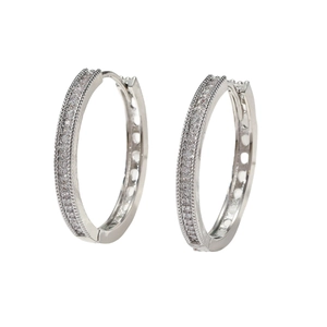 Silver hoop earrings with sparkling cubic zirconia and heart hollow-out details