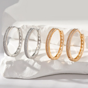 Individual Fashion Copper Hoop Earrings For Women With Zirconia Inlaid Heart Cutout Geometric Round Jewelry Accessory Gift