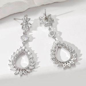 Exquisite silver waterdrop earrings with micro-set cubic zirconia in a floral design