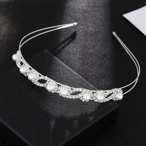 Elegant Bridal Double Layer Rhinestone Artificial Pearl Flower Hairband Silver Bow Knot Wedding Headpiece For Women Hair Accessories