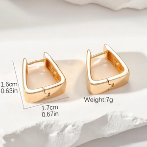 Polished gold square hoop earrings with micro-inlaid zircon evil eye and geometric design