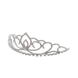 Elegant silver bridal tiara featuring sparkling rhinestone flower petals on alloy headband