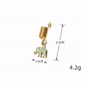 Vintage goldene Haarspirale mit grünem Emaille-Elefantenanhänger für DIY Zöpfe