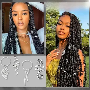 Detailed macro view of 217pcs silver alloy hair rings and charms for braided hairstyles
