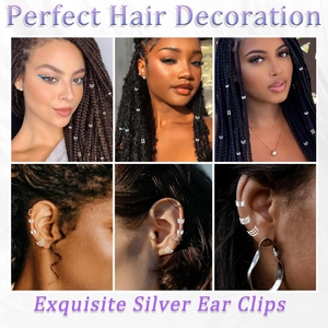 Exquisite silver hair jewelry and ear clips for braided hair and non-pierced ear styling