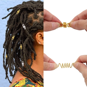 Stretchable gold and silver metal spiral rings for dreadlock hair styling accessories