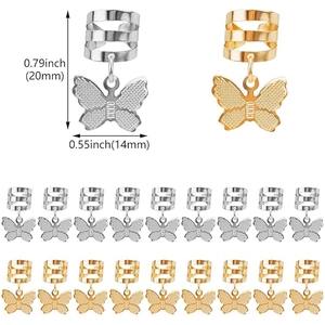 Détails de l'ensemble de bagues à cheveux papillon dorées et argentées avec dimensions