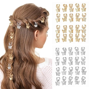 Anneaux de Rallonge de Cheveux Papillon en Alliage Clips Dreadlock Évidés Or Argent Métal Bijoux de Tressage pour Femmes Filles