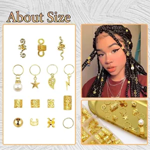 217pcs gold hair jewelry set for braids with rings cuffs and spiral leaf charms