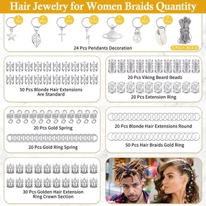 259-piece gold and silver hair braid rings jewelry set with star and leaf pendants