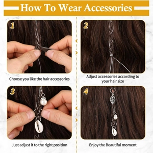 Step-by-step tutorial for attaching silver leaf and pearl charms to braided hair
