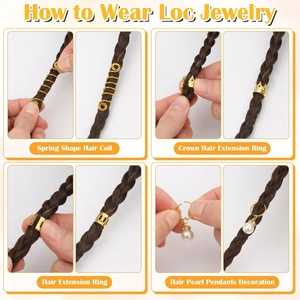 280pcs DIY loc jewelry kit featuring gold spring coils, crown rings and pearl pendants