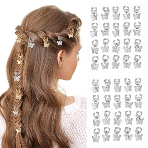 Set de bagues à cheveux papillon dorées et argentées pour décorer les tresses de cheveux