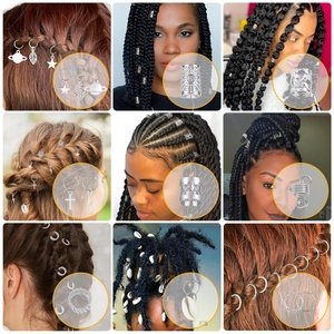 Detail view of 259pcs silver hair rings and charms set for braids and dreadlock styling