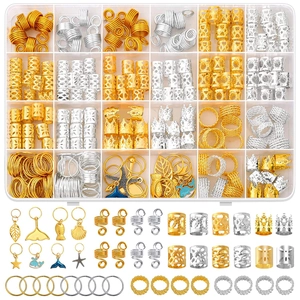 Bijoux de Cheveux Tressés en Alliage Métallique Accessoires pour Dreadlocks Avec Pendentifs Couronne Étoile Feuille Anneaux de Cheveux Or Argent pour Femmes Fête Styling