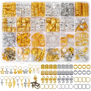 294pcs assorted gold and silver hair braid rings jewelry set in transparent storage box
