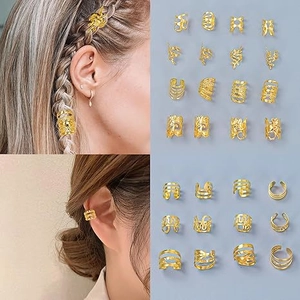 Dettaglio del set da 210 pezzi gioielli per capelli oro con foglie e ciondoli geometrici