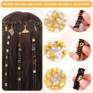 Lot de 292 accessoires pour dreadlocks dorés et argentés avec anneaux soleil évidés