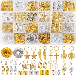 DIY Dreadlock Jewelry Set Gold Silver Braid Accessories Butterfly Star Wing Shell Pendants Hair Braiding Rings Kit For Women Hair Decoration